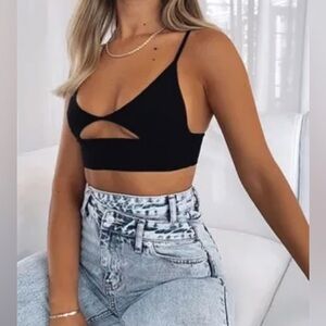 White Fox Boutique Black Cut-Out Tank Top small